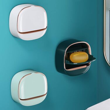 Настінна мильниця Flip-Deckel без свердління з піддоном для стік води, для ванної кімнати та кухні (темно-зелений)