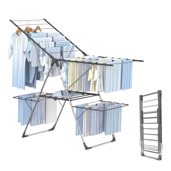 Сушарка для білизни Innotic - розкладна, портативна, з 4 крилами, регульована по висоті (сірий)