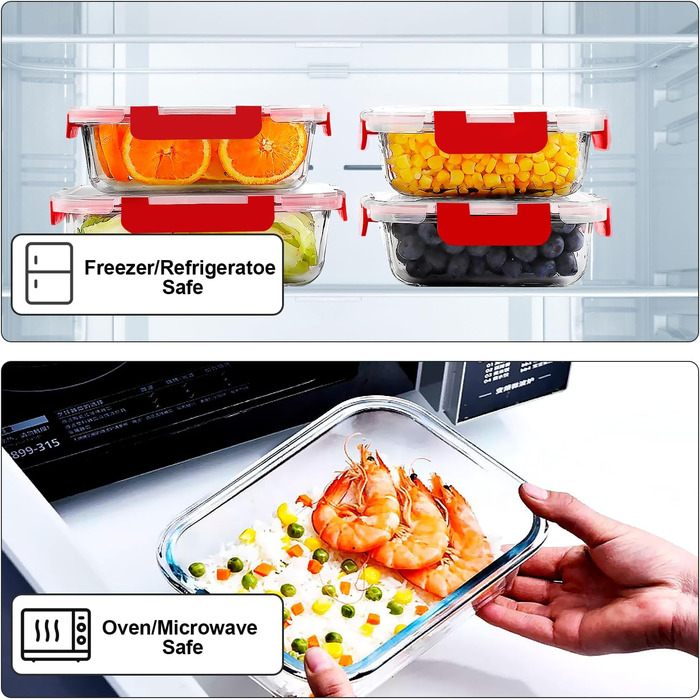 Набір скляних контейнерів Verones (10 шт.) з кришкою, герметичні, для зберігання їжі, морозильник, посудомийна машина