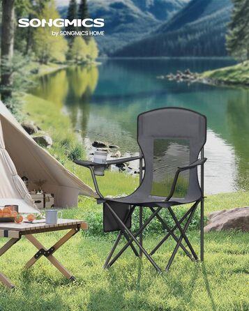 Набір кемпінгових стільців SONGMICS 2 шт, складані, для риболовлі, з високою спинкою, регульованими підлокітниками, підсклянниками, до 150 кг, сірий