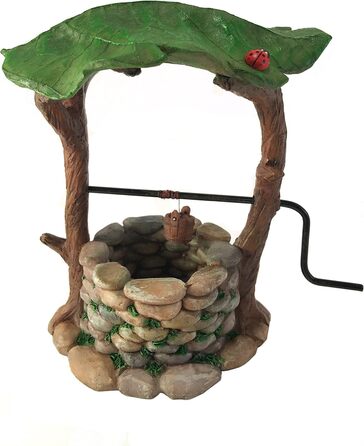 GlitZGlam Miniature Wishing Well with Movable Handle and Bucket for Garden Gnomes - A Fairy Garden Accessory