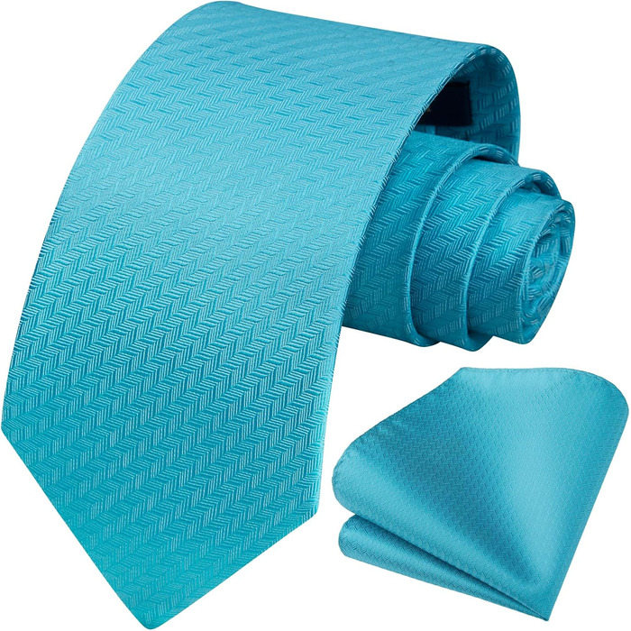 Краватка для чоловіків HISDERN на весілля з кишеньковим хустинкою. Класичний візерунок: клітинка, «курячий лап». Набір краваток та хустинки для бізнесу (аква блакитний)