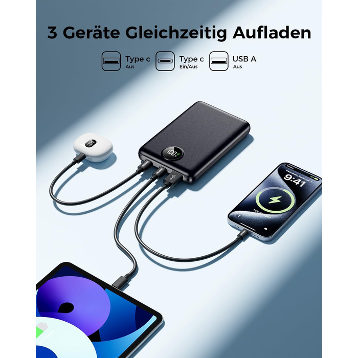 Портативний зарядний пристрій Power Bank 20000mAh з LED дисплеєм, USB-C, PD 3.0, QC 3.0, чорний