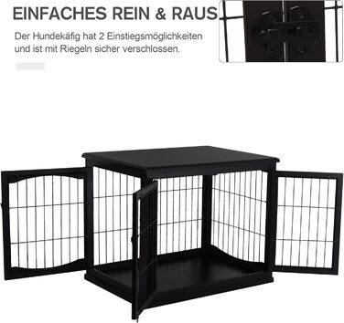 Клітка для собак PawHut, собача будка з 2 входами, замикається, для маленьких собак, 58,5 x 81 x 66 см (Чорний)