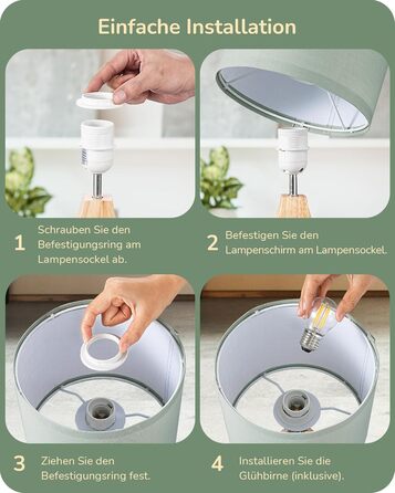 Дерев'яна настільна лампа EDISHINE з абажуром з льону, Е27, для вітальні, спальні, в стилі кантрі [Енергоклас F], колір: зелений льон