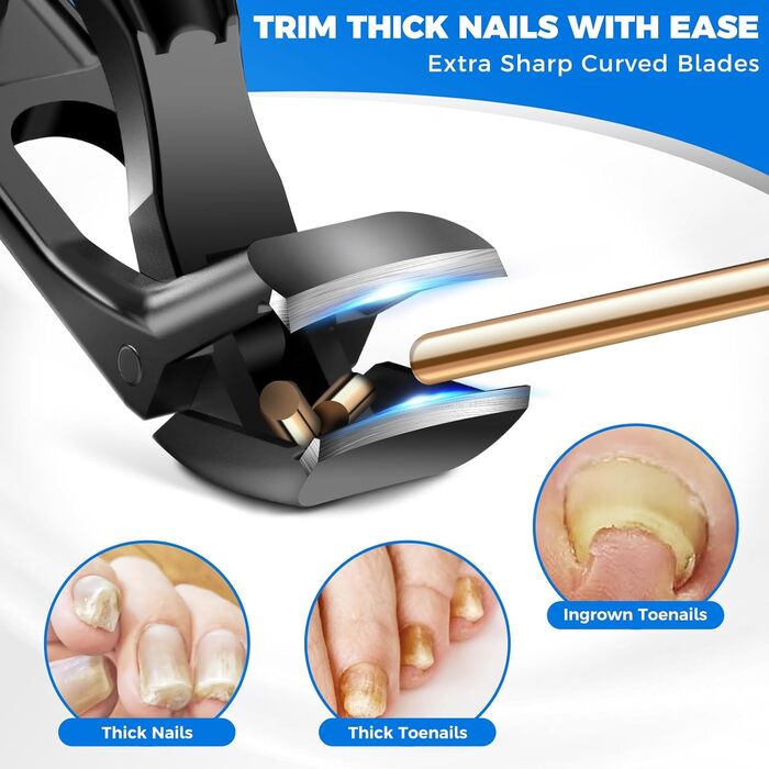 Кусачки для нігтів для літніх людей з широкими щелепами та довгою ручкою, кусачки для кутикули з кутовою головкою, з контейнером для збору обрізків, подарунок для чоловіків та жінок, чорні