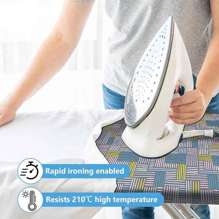 Чохол для прасувальної дошки Cozary 125 x 45 см, бавовна, для парогенератора та праски, стійкий до високих температур (210°C), блакитно-сірий в клітинку