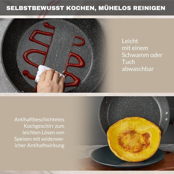 Набір каструль та сковорідок MDHAND з антипригарним покриттям, 12 предметів, чорний граніт, індукційне дно, без PFOA та PFOS