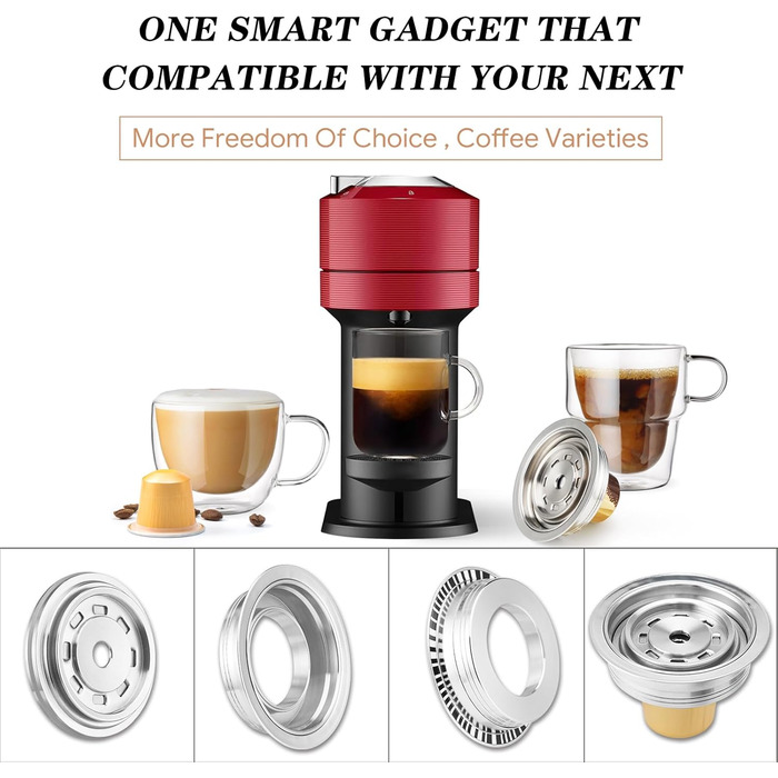 FOVNOT Reusable Coffee Capsule Adapter, 150 ML Stainless Steel Coffee Pad Adapter Coffee Pad Converter with 4 Stickers Compatible for Vertuo Next/Vertuo POP/Vertuoline GCA1/Delonghi ENV135