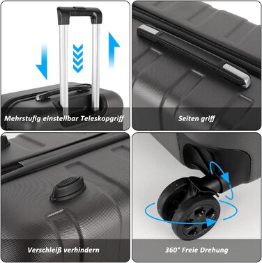 Набір валіз TANTOMI 3 шт., ABS, сірий (20/24/28 дюймів)