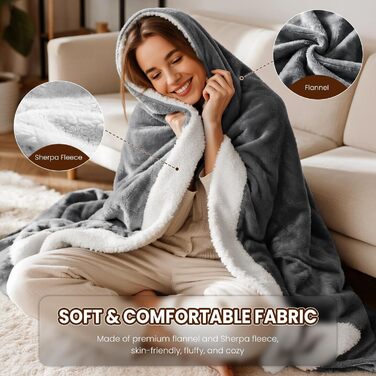 Електрична ковдра Dnenellr XXL 200x180 см з автоматичним вимкненням, 6 режимів нагріву, захист від перегріву, пральна, для ліжка та дивана