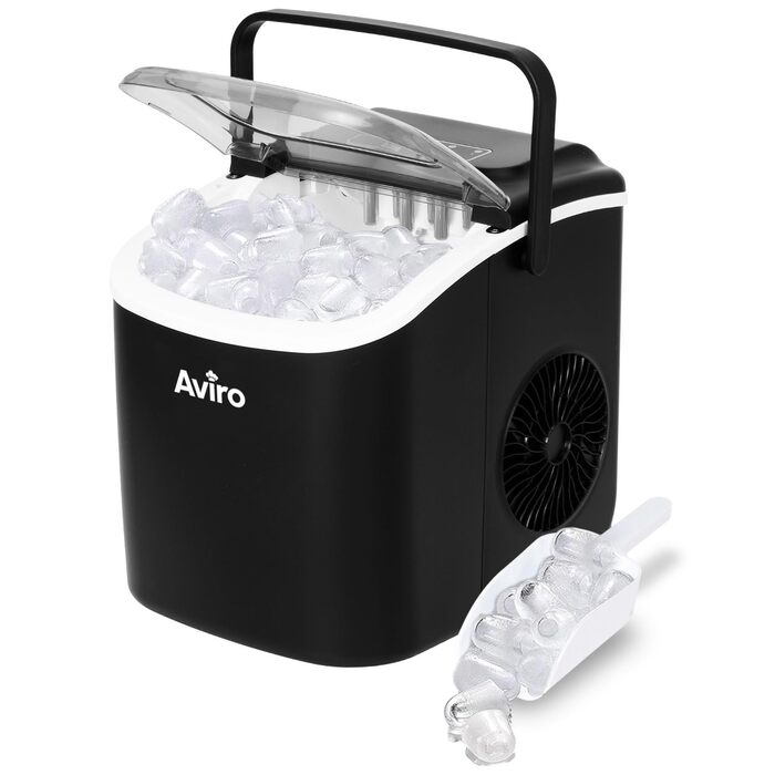 1.3L Countertop Ice Maker - Self-Cleaning - 12kg/24lbs - Makes 9 Cubes Every 6 Minutes - Black