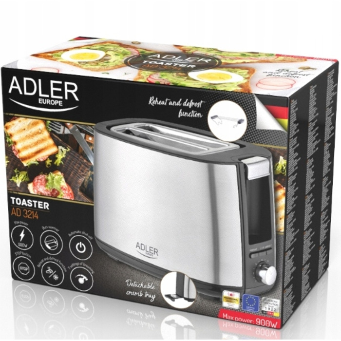 Тостер ADLER AD 3214, сріблястий/сірий, 900 Вт