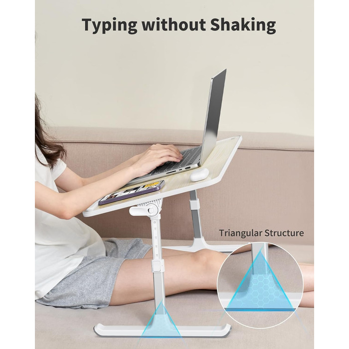 Приставний столик SAIJI для ноутбука з регулюванням висоти, 5 рівнів, складаний, для дивану/підлоги, 52*30 см, теак, 60*33 см