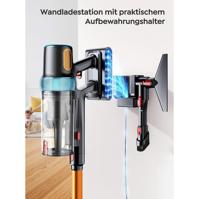 Бездротовий акумуляторний пилосос 50KPA/600W/65Min з висувним шлангом 1м, станція зарядки, автоматичний режим, антизаплутувальна щітка, багаторівнева фільтрація для килимів/твердих підлог/автомобіля