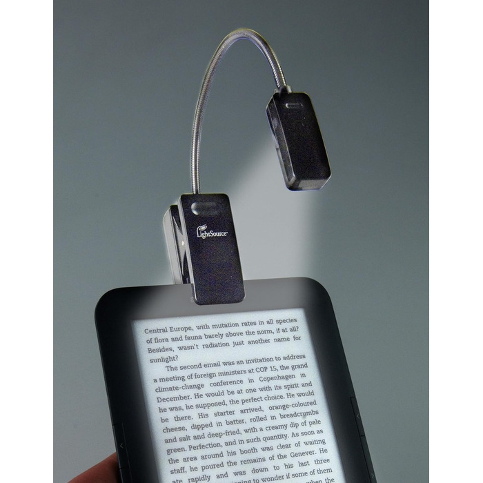 LED лампа для читання з кліпсою для Kindle, чорна - для книг, планшетів, нічник