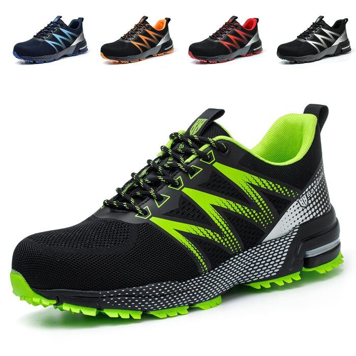 Робочі черевики Nasogetch для чоловіків та жінок. Безпечні черевики з металевим підноском, спортивного стилю, з антиковзкою підошвою, дихаючі, розмір 36-48 (39 EU, зелений)