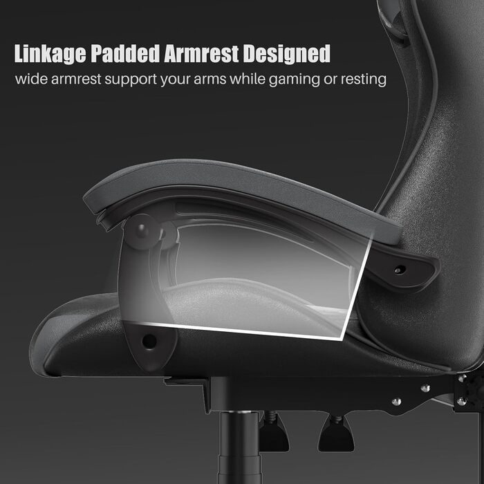 Геймерське крісло Bigzzia Ergonomic: з подушкою для попереку та голови, регульована висота, для комп'ютера, для дорослих та підлітків (сірий)