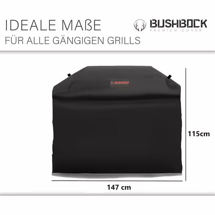 BUSHBOCK® Premium Grill Cover, e.g. for Weber Genesis 300 Series, Genesis II Series, Enders, Rössle, weatherproof 147 x 70 x 115 cm, Grill Cover for Gas Grill (L, Black)
