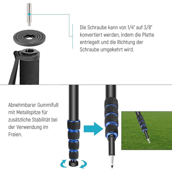 NEEWER Монопод 155 см для камери: легкий, портативний, з адаптерами 1/4' та 3/8' для DSLR та Camcorder, максимальне навантаження 8 кг