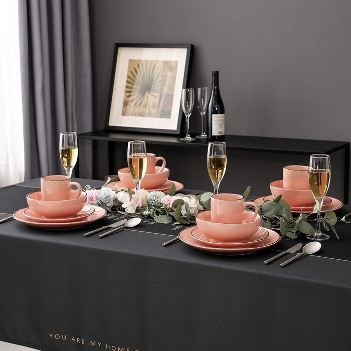 Сервіз Vancasso Serie Navia Teller, 32 елементи, на 8 осіб, сучасний дизайн (Рожевий, 16 елементів)