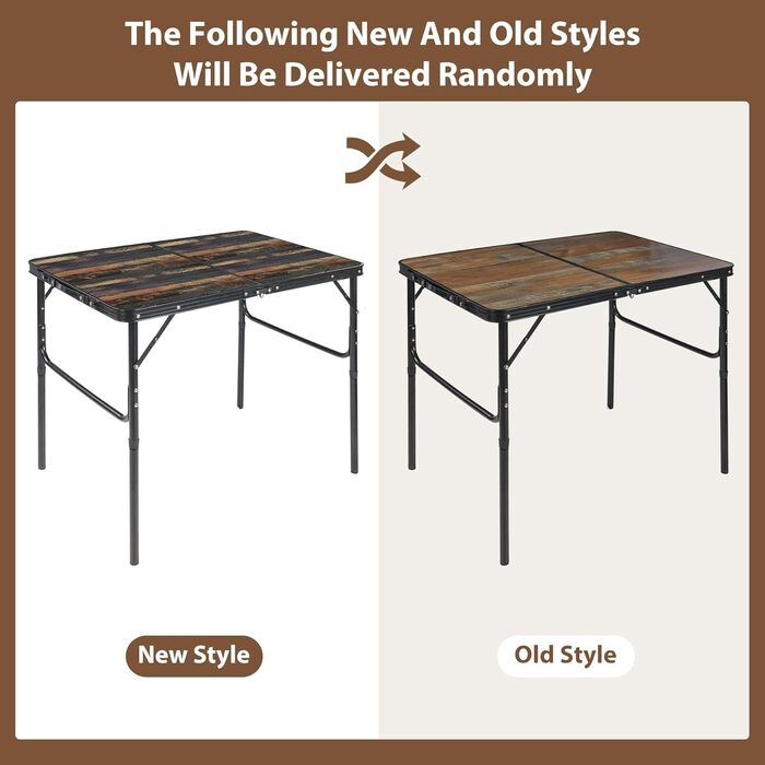 REDCAMP Складний столик з регулюванням висоти, легкий портативний туристичний столик 60x40 см (4 положення) з сітчатим шаром, для дому та відпочинку на природі, балкону, ринку, кухні, темно-коричневий (декор під дерево, 90x60 см (2 положення))