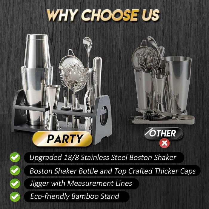 Stainless Steel Boston Shaker Set - Cocktail Shaker Set for Home Bar, Parties & Professional Mixology