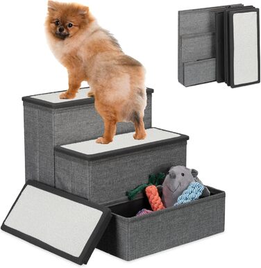 Сходинки для собак та котів Relaxdays, 3 сходинки, з місцем для зберігання, сірий/білий, 39 x 40 x 49 см