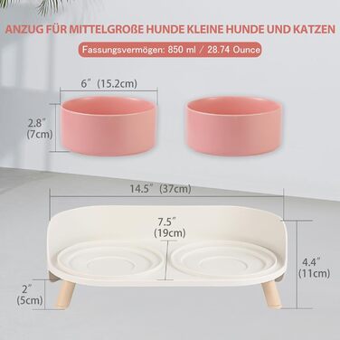 Набір мисок для собак з кераміки - 2 шт. з антиковзним підставкою - годівниця для собак та котів, рожевий колір
