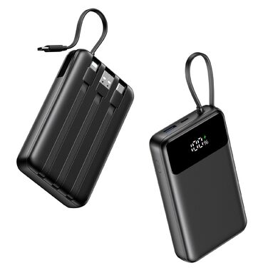 Повербанк ADDTOP 20000mAh з 4 вбудованими кабелями, швидка зарядка 22.5W, компактний зовнішній акумулятор (Чорний)
