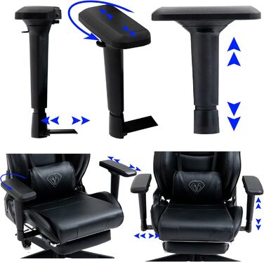 TRISENS Gaming Chair Racing Style Chair with Sports Seat and Ergonomic 4D Armrests, Color: Black