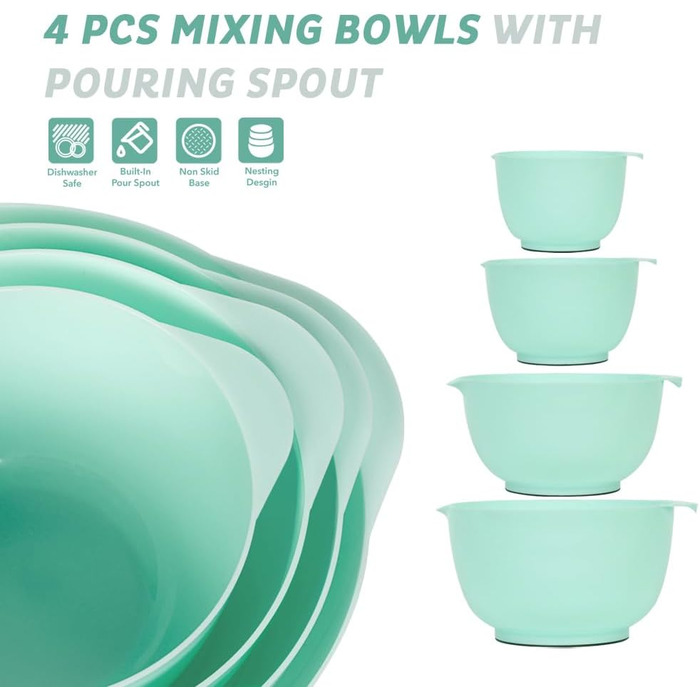 Набір міксерських мисок BoxedHome (4 шт.) Зелений: пластикові, з неслизьким покриттям, для салату та приготування їжі