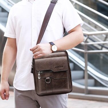 Чоловіча сумка через плече ANPTER: шкіряна, вінтажна, месенджер, через плече, для телефону (колір: коричневий)