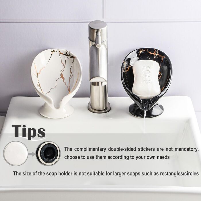 Керамічний тримач для мила, самостійно осушуючий, у формі листка, легко миється, для ванної кімнати, кухні, душу (білий)