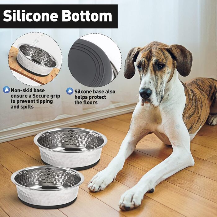 Набори мисок для собак великих, середніх та малих порід, 2 шт. з нержавіючої сталі з антиковзним силіконом, 22 см