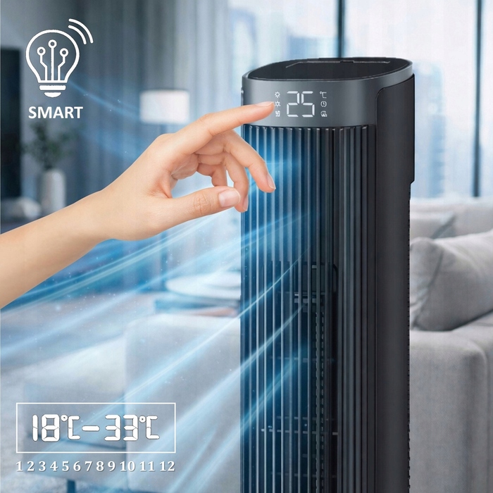 Розумний колонний вентилятор SMART 110 см, 40 Вт, LED-індикація, пульт ДК, XXL