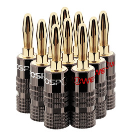 Позолочені бананові роз'єми FosPower для акустичних кабелів, сабвуфера та стінових панелей, 24K Gold, High-End (10 шт / 5 пар: 5 червоних, 5 білих)