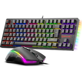 Redragon K552 Комплект: Механічна клавіатура та миша для геймінгу з RGB-підсвічуванням, brown switches, 4200 DPI, QWERTZ DE Layout
