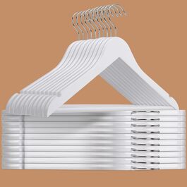Дерев'яні вішалки для одягу Amber Home, білі, 30 шт. з нековзною перекладиною для штанів, сорочок, курток, суконь.
