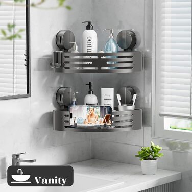 Поличка для душу ONXE на присоску, без свердління, кутова, з гачками, з нержавіючої сталі, водонепроникна, з алюмінію, для зберігання у ванній кімнаті