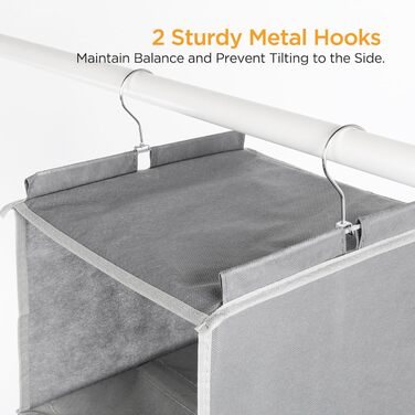 Органайзер для шафи Cozary з 5 відділеннями, складаний, з металевими гачками - сірий