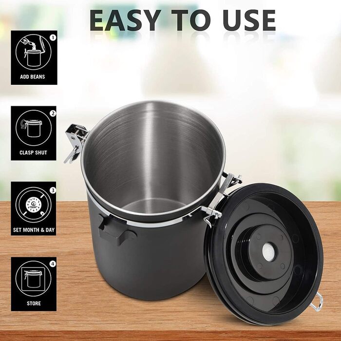 Контейнер для кави Dreamhigh® з дозатором, 1 кг, нержавіюча сталь, 2800 мл, чорний