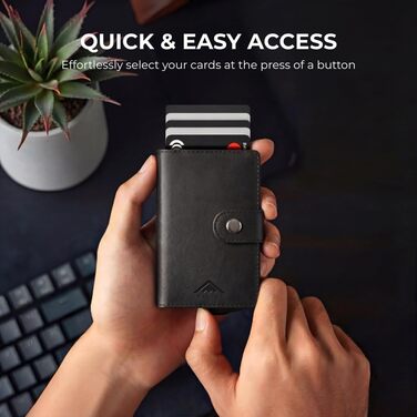 Гаманець чоловічий RFID Stealth Wallet - мінімалістичний висувний картхолдер з алюмінію та шкіри (чорний). Захист від сканування карт