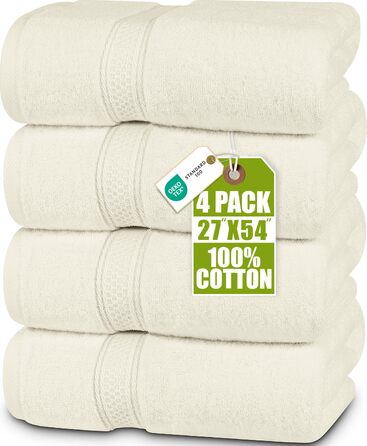 Набір білих банних рушників Utopia Towels (4 шт.), 100% бавовна, преміум якість 600 г/м², гігроскопічні та м'які рушники для ванної