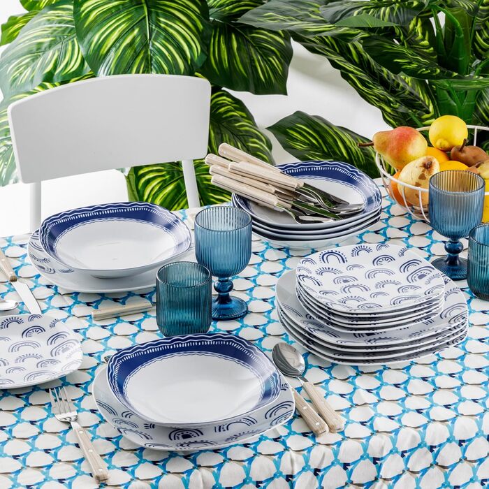 Сервіз Baroni Home на 6 осіб (18 предметів) з блакитними арками, порцеляна