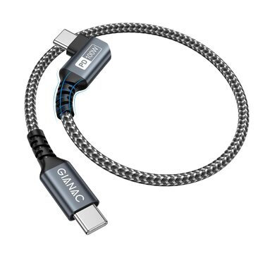 Кабель USB-C на USB-C 100W з кутом 90° для швидкої зарядки, 5A, USB-C PD, з чіпом E-Mark (0.3м) - Macbook, iPad, Samsung, Huawei