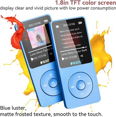 MP3-плеєр 64GB з Bluetooth 5.3, ультралегкий (30г), до 80 годин роботи, 1.8