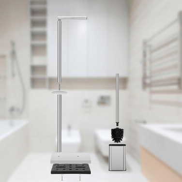 Підставка-тримач для туалетного паперу та йоржика для унітазу, срібляста, нержавіюча сталь, стиль Лофт