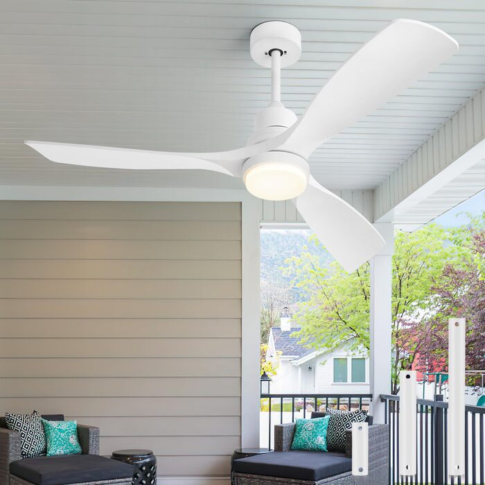 Стеляний вентилятор з підсвіткою та пультом дистанційного керування, тихий DC мотор, 132 см/52 дюйми, 3 дерев'яних лопаті, таймер, 6 швидкостей, сертифікований ETL, режим літо/зима для спальні (132см/52 дюйми, Білий)