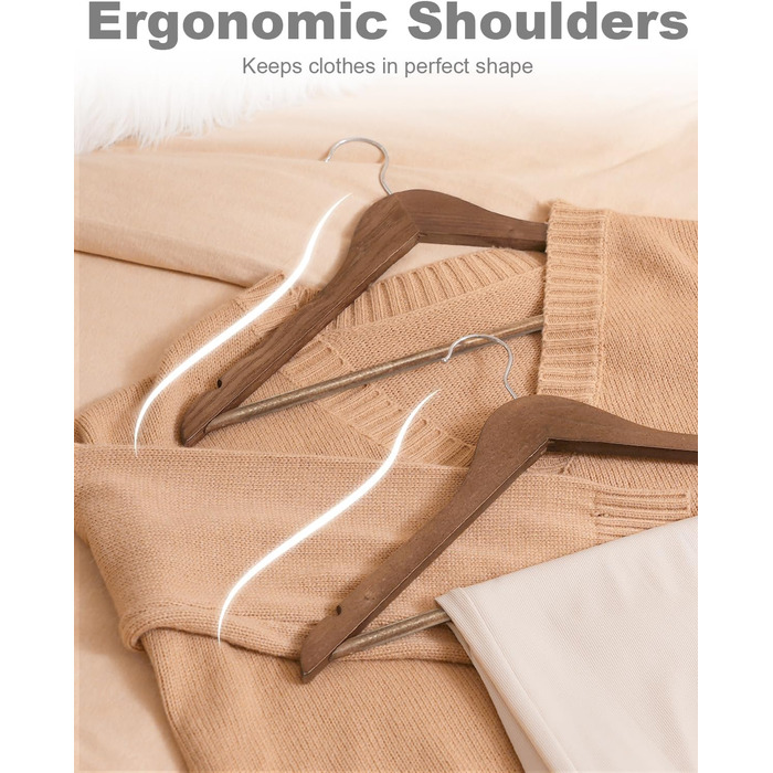 Дерев'яні вішалки для одягу HOUSE DAY (30 шт.) - 360° обертання, захист плечей, для костюмів, сорочок, курток та пальто, горіх